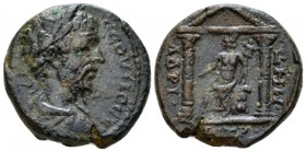 Decapolis, Petra Septimius Severus, 193-211 Bronze circa 193-211, Æ 23.5mm., 9.55g. Laureate, draped, and cuirassed bust r. Rev. Tyche seated l. on ro...