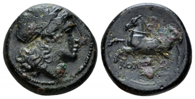 Bronze circa 234-231, Æ 16.5mm., 3.24g. Laureate head of Apollo r. Rev. Bridled ...