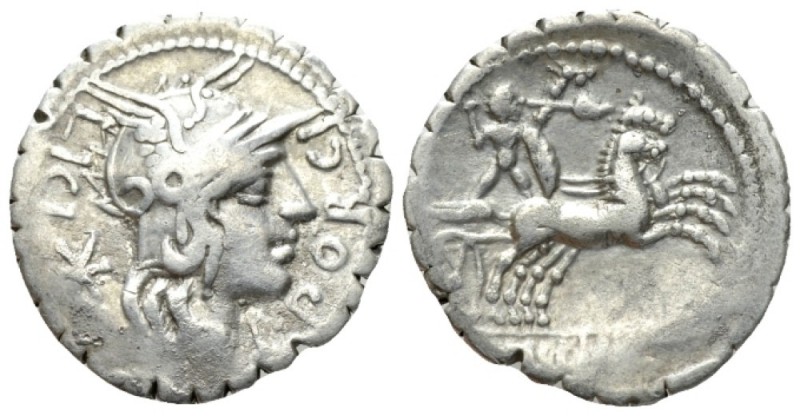 L. Porcius Licinius, Licinius Crassus and Cn. Domitius Ahenobarbus. Denarius ser...