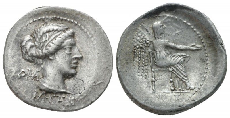 M. Cato. Denarius 89, AR 20mm., 3.85g. Diademed and draped female bust r., behin...