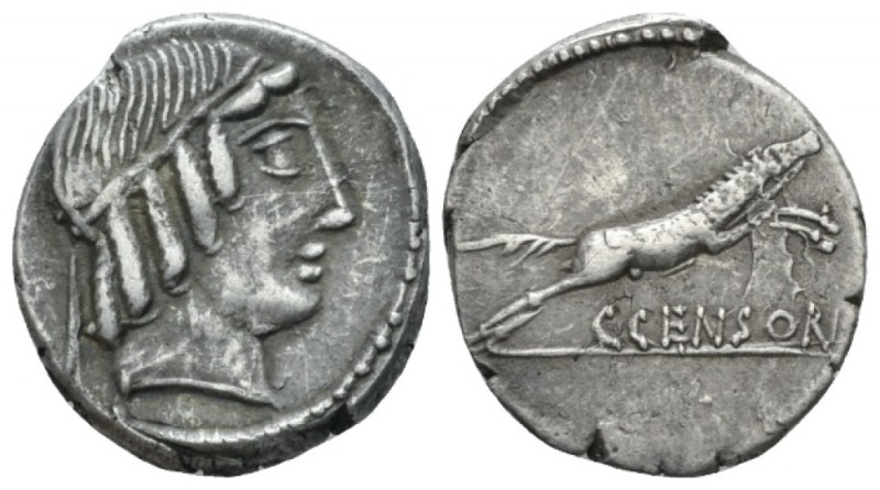 C. Marcius Censorinus. Denarius 88, AR 17.5mm., 3.27g. Diademed head of Apollo r...