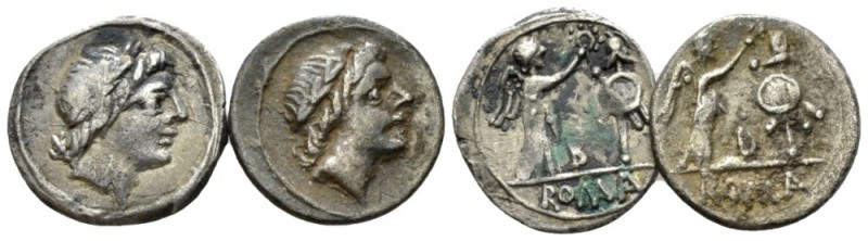 Lot of two Quinarii uncertain mint 81, AR 15mm., 3.33g. Laureate head of Apollo ...