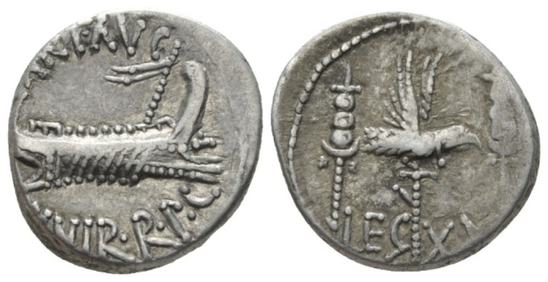 Marcus Antonius. Denarius mint moving with M. Antony 32-31, AR 17mm., 3.55g. ANT...