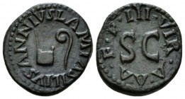 Octavian as Augustus, 27 BC – 14 AD Quadrans circa 9 BC, Æ 17.5mm., 3.27g. Moneyers: Lamia, Silius, and Annius. Simpulum and lituus. Rev. Legend aroun...