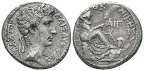 Octavian as Augustus, 27 BC – 14 AD Tetradrachm Antioch circa 2-1 BC, AR 25.5mm., 14.86g. ΚΑΙΣΑΡΟΣ ΣΕΒΑΣΤΟΥ Laureate head r. Rev. EΤΟΥΣ ΝΙΚΗΣ Tyche se...