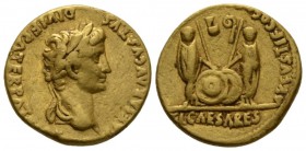 Octavian as Augustus, 27 BC – 14 AD Aureus Lugdunum circa 2 BC - 4 AD, AV 19.5mm., 7.64g. Laureate head r. Rev. Caius and Lucius standing facing, each...