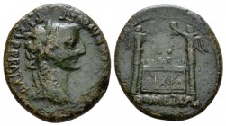 Tiberius, 14-37 Quadrans Lugdunum circa 14-21, Æ 19mm., 4.52g. Laureate head r. Rev. Front elevation of the Altar of Lugdunum, decorated with the coro...