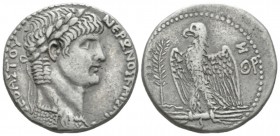 Nero, 54-68 Tetradrachm Antioch (Seleucis and Pieria) circa 60-61, AR 25.5mm., 14.54g. Laureate bust r., wearing aegis. Rev. Eagle standing l. on thun...