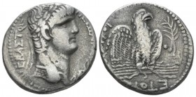 Nero, 54-68 Tetradrachm Antioch (Seleucis and Pieria) circa 61, AR 25.5mm., 13.53g. Laureate bust r., wearin aegis. Rev. ETOYΣ AIP•I Eagle standing fa...