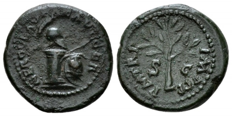 Nero, 54-68 Quadrans circa 62, Æ 18mm., 3.53g. Column, upon which rests a creste...