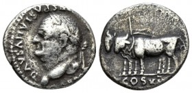 Vespasian, 69-79 Denarius circa 77-78, AR 17.5mm., 3.09g. IMP CAESAR VESPASIANVS AVG Laureate head l. Rev. Two oxen standing l. under yoke; in exergue...