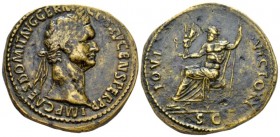 Domitian, 81-96 Sestertius circa 90-91, Æ 36mm., 25.98g. Laureate head r. Rev. Jupiter seated l. on throne, holding Victory and sceptre. C 314. RIC 70...