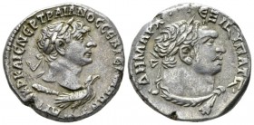 Trajan, 98-117 Tetradrachm circa 109-110, AR 24.5mm., 14.33g. Laureate head of Trajan r. above eagle standing r.; behind , club. Rev. Laureate bust of...