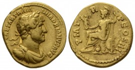Hadrian, 117-138 Aureus circa 120-123, AV 19.5mm., 6.91g. IMP CAESAR TRAIAN HADRIANVS AVG Laureate, draped and cuirassed bust r. Rev. P M TR P COS III...