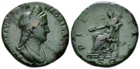 Sabina, wife of Hadrian Dupondius or As before 137, Æ 26mm., 12.82g. Diademed and draped bust r. Rev. Pietas seated l. holding patera. C 49. RIC Hadri...