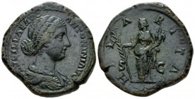 Lucilla, daughter of M. Aurelius and wife of Lucius Verus Sestertius circa 169, Æ 33mm., 26.69g. Draped bust r. Rev. Hilaritas standing l., holding lo...