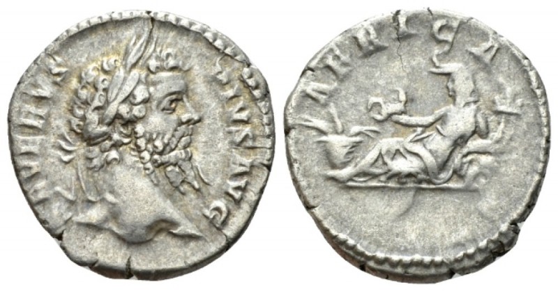 Septimius Severus, 193-211 Denarius circa 202-210, AR 19mm., 3.22g. Laureate hea...