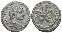 Caracalla, 198-217 Tetradrachm Antioch (Seleucis and Pieria) circa 214-215, AR 25mm., 13.65g. Laureate bust r. Rev. Eagle standing facing on leg and t...