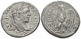 Caracalla, 198-217 Tetradrachm Laodicea ad Mare circa 215-217, AR 28mm., 13.05g. Laureate head r. Rev. Eagle standing facing, head l., with wreath in ...