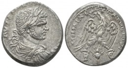 Caracalla, 198-217 Tetradrachm Beroea (Cyrrhestica) circa 215-217, AR 25mm., 14.75g. Laureate, draped, and cuirassed bust r. Rev. Eagle standing facin...