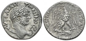 Caracalla, 198-217 Tetradrachm Berytus (Phoenicia) circa 215-217, AR 26.5mm., 12.52g. Laureate bust r. Rev. Eagle standing facing, head and tail l., w...