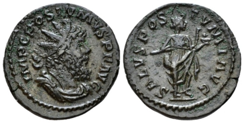 Postumus, 259-268 Antoninianus Treviri 266, Æ 22mm., 3.55g. Radiate, draped and ...