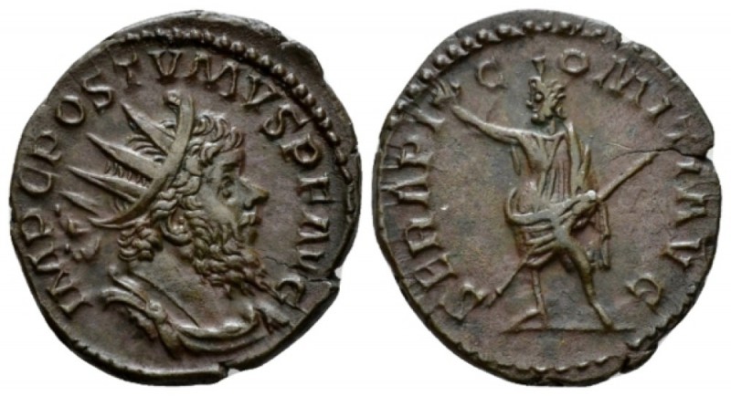 Postumus, 259-268 Antoninianus Treviri 267, AR 21mm., 3.12g. Radiate, draped and...