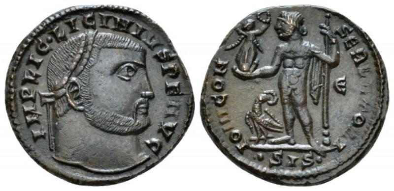 Licinius, 308-324 Follis Siscia 315-316, Æ 21mm., 4.05g. Laureate head r. Rev. J...