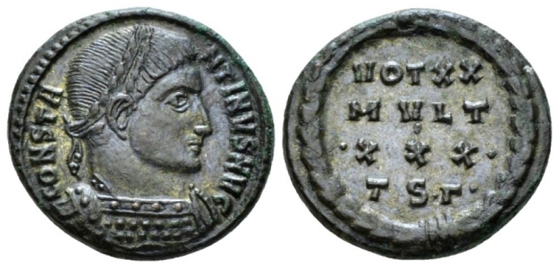 Constantine I, 307-337 Follis Thessalonica 318-319, Æ 18mm., 3.26g. Laureate and...