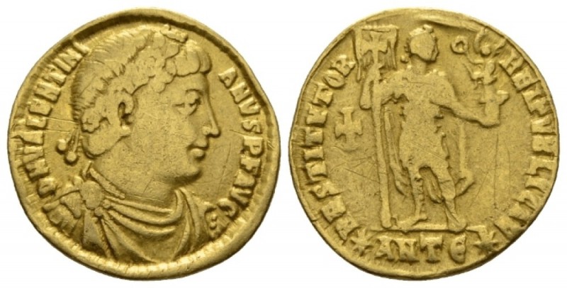 Valentinian I, 364-375 Solidus Antiochia 364-367, AV 19mm., 3.33g. Rosette-diade...