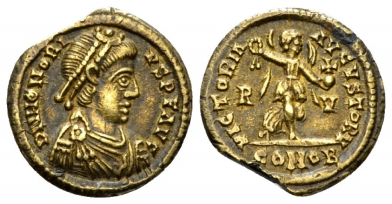 Honorius, 393-423 Debased Tremissis Ravenna circa 408-421, AV 14mm., 1.40g. D N ...