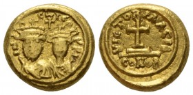 Heraclius, 610 – 641, with colleagues from 613 Solidus Carthago 625-626, AV 13mm., 4.43g. Facing busts of of Heraclius, with short beard, on l., and H...