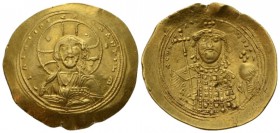 Constantine IX Monomachus, 1042 - 1055. Histamenon 1042-1055, AV 27mm., 4.30g. +his XIS RЄX RЄGNANTIhM Facing bust of Christ, nimbate, raising r. hand...