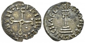 Beneventum, LOMBARDS. Sico, 817-832. Denaro 817-832, AR 18.5mm., 1.16g. •PRIHCES BENEBENTI Cruciform monogram of Sico with central quadrangle; pellet ...