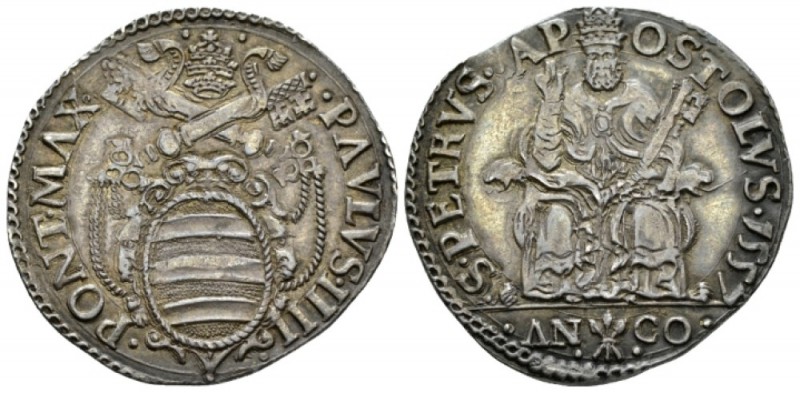 Ancona, Paul IV, Giampietro Carafa, 1555-1559. Testone 1555-1559, AR 30.5mm., 9....