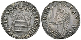 Ancona, Paul IV, Giampietro Carafa, 1555-1559. Giulio 1555-1559, AR 27.5mm., 3.12g. Papal arms. Rev. St. Paul standing. Berman 1046. Muntoni 40.

At...