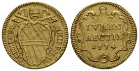 Rome, Clemente XII (Lorenzo Corsini), 1730-1740 Scudo anno V/1734, AV 19mm., 3.35g. CLEMENS – XII P M A V Stemma sormontato da triregno e chiavi decus...