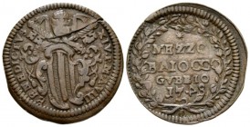 Gubbio, Mezzo baiocco a VIII-1748, Æ 28mm., 5.84g. Papal arm. Rev. MEZZO BAIOCCO GUBBIO 174 (rovesciato) 8. Muntoni 488 var. Berman 2837.

Flan crac...