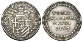 Rome, Clemente XIII (Carlo Rezzonico), 1758-1769 Grosso a. VIII 1765, AR 19mm., 1.33g. CLEM XIII PON M A VIII Stemma a targa. Rv. VTERE QVASI HOMO FRV...