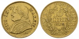 Rome, Pio IX (Giovanni Maria Mastai-Ferretti) 1846 – 1878 Da 10 Lire anno XXIV/1869, AV 19.5mm., 3.19g. Muntoni 43c. Berman 3335. Friedberg 281.

9 ...