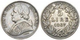 Rome, Pio IX (Giovanni Maria Mastai-Ferretti) 1846 – 1878 5 lire anno XXI/1867, AR 37.5mm., 24.87g. Muntoni 45. Berman 3337.

Old cabinet tone, Very...