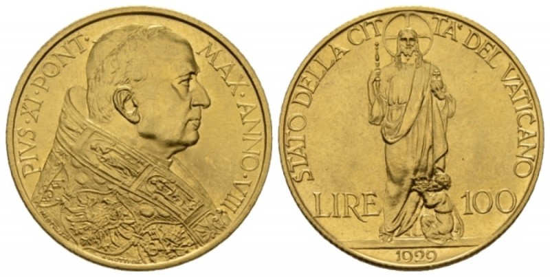 Rome, Pio XI (Achille Ratti), 1929-1939. Da 100 lire VIII/1929, AV 24mm., 8.79g....