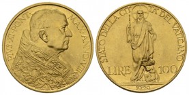 Rome, Pio XI (Achille Ratti), 1929-1939. Da 100 lire VIII/1929, AV 24mm., 8.79g. Pagani 610. Muntoni 1. Berman 3352. Friedberg 283.
 
 Extremely Fin...