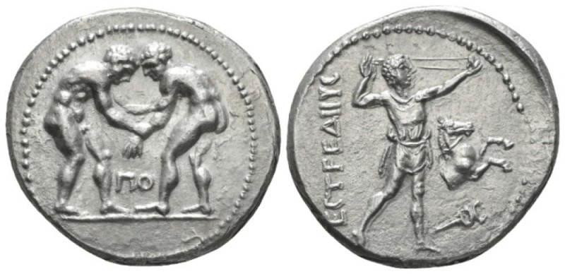 Pamphilia, Aspendus Stater circa 420-370, AR 25.6mm., 10.37g. Two wrestlers grap...