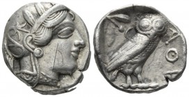 Judaea, Athens Tetradrachm after 353, AR 25mm., 16.93g. Head of Athena r. with frontally depicted eye, wearing crested Attic helmet decorated with thr...