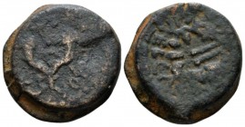 Judaea, Hasmoneans. Mattathias Antigonos (Mattatayah), 40-37 BC Jerusalem Eight Prutot 40-37, Æ 24.5mm., 14.18g. Double cornucopia. Rev. Wreath. Mesho...