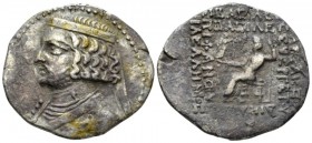 Parthia, Orodes II, 57-38. Seleukeia on the Tigris Tetradrachm circa 57-38, AR 32mm., 11.58g. Diademed bust l., neck torque ends in sea horse. Rev. Or...