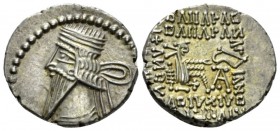 Parthia, Pakoros I, 78-120. Ecbatana Drachm circa 78-120, AR 19mm., 3.75g. Diademed bust l., wearing medium, pointed, beard. Rev. Archer (Arsakes I) s...