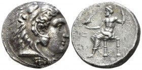 The Ptolemies, Ptolemy I as satrap, 323-305 Sidon Tetradrachm crica 320-319, AR 25mm., 16.83g. Head of Heracles r., wearing lion skin headdress. Rev. ...