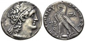 The Ptolemies, Cleopatra III and Ptolemy X, 107-101 Alexandria Tetradrachm circa 106-105, AR 25mm., 13.05g. Diademed head of Ptolemy r., wearing aegis...